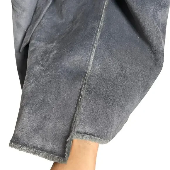 Balmain Authentic Gray Faux Fur Lined Faux Suede Belted Winter Coat Size Small